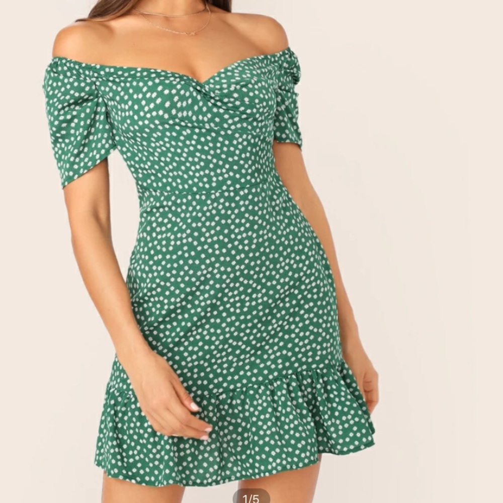 Off the Shoulder Wrap Front Ruffle Hem Floral Dres